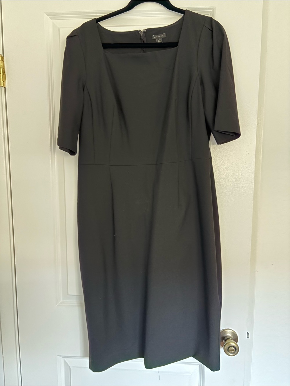 Ann Taylor Curvy Black Square-Neck Sheath Dress